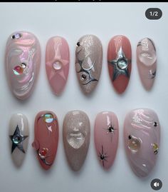 Trendy Manicure, Perfect Manicure, Acrylic Press On Nails, Grunge Nails, Pretty Gel Nails, Gel Designs, Cat Eye Nails, Star Nails, Luxury Nails