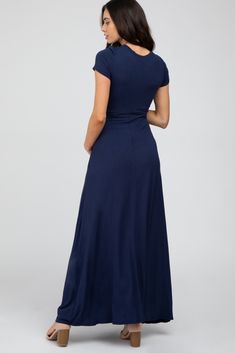 A comfortable & casual maternity dress perfect for any day!  A solid short sleeve maternity maxi dress with a twist front detail. The Navy Twist Front Maternity Maxi Dress is perfectly bump-friendly! Casual Maternity Dress, Maternity Maxi, Pregnancy Maxi Dress, Pink Blush Maternity, Twist Front, Maternity Dresses, Maternity Clothes, Blush Pink, Capsule Wardrobe