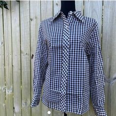 "Perfect vintage brown and white Gingham button-down shirt. This piece is all Deadstock never worn and still stiff with starch. No flaws noted. Great for a male or female. Measurements taken flat  Chest 23\" Waist 23\" Length 27.5\"" Pensacola Fl, Gingham Shirt, Vintage Button, Flat Chest, Vintage Brown, Gingham, Button Downs, Gender Neutral, Button Down Shirt