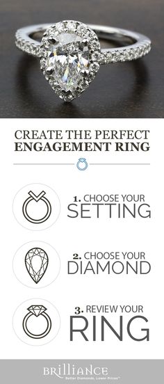 a diamond ring with the words create the perfect engagement ring