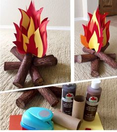 the fire is made out of wood and paper