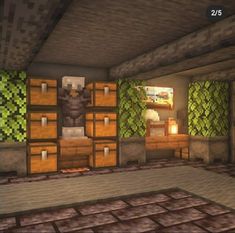 an image of a room in minecraft that looks like it could be used as a bedroom