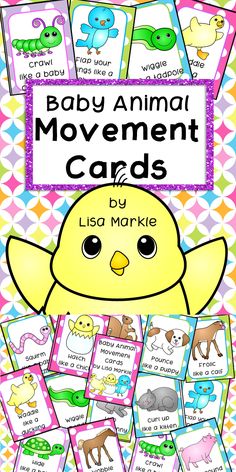 baby animal movement cards with pictures and words