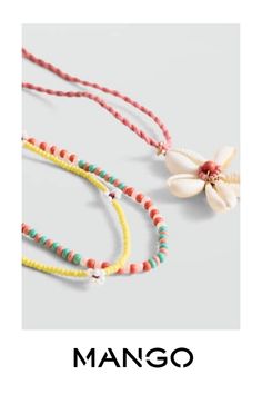 Pack of 3, Choker style, Rope design, Combined beads, Beads in the shape of flowers, Flower pendant Yellow Mango, Ideas Pulseras, Mango Outlet, Choker Style, Rope Design, Mango Kids, Gift Vouchers, Kids Jewelry, Flower Pendant