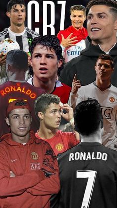 the collage shows many different soccer players and their names on them, including ronaldo