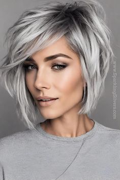 Cute Short Gray Hairstyles, Short Silver Bob Hairstyles, Long Bob Silver Hair, Sassy Grey Hairstyles, Grey Colored Hair For Women, Cool Grey Hair Women, Silver Gray Hair Color Short Haircuts, Short Gray Bob Hairstyles, Short Bob Gray Hair