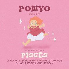 the poster for ponyo ponyo is flying through the air with her arms outstretched