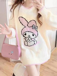 Womens Kawaii Fashion Cute Sanrio My Melody Sweater My Melody Sweater, Kawaii Pastel Outfits, Sanrio Fits, Sanrio Sweater, My Melody Outfit, Cute Pastel Outfits, My Melody Cute, Sanrio Outfits, Sanrio Things