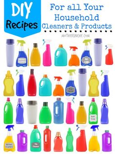 a collage of cleaning products with the words diy for all your household cleaners and products