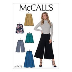 a woman wearing wide legged pants and high waisted trousers, with the words mcal's on it