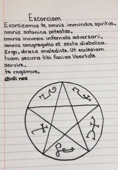 the pentagramus is written on lined paper with writing in spanish, and it appears to be an exorcism