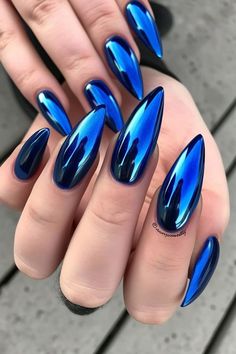 #NailArt #NailDesigns #NailInspiration #NailGoals #NailTrends #NailObsessed #NailAddict #NailPolish #NailCare #NailGoals Blue And With Nails, Crazy Chrome Nails, Chrome Blue Nails, Desert Mirage, Navy Blue Nails, Blue Chrome, Chrome Nail Powder