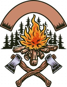 an image of a campfire with axes