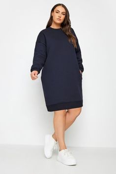 Shop YOURS Curve Navy Blue Sweatshirt Dress at Yours Clothing. Discover women’s plus size clothing in sizes 10-36 with fast delivery. Denim Party Outfit, Denim Party, Animal Print Dress Casual, Plus Size Navy, Elegant Wedding Guest Dress, Navy Blue Sweatshirt, Curve Fashion, Sweatshirt Style, Next Fashion