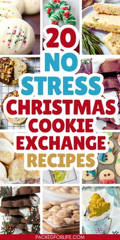 A collage of easy Christmas cookies for Christmas cookie exchanges. Cookie Exchange Ideas Recipes, Treat Exchange Ideas, Fun Christmas Cookies To Make With Kids, Cheap Cookies To Make, Easy Cookies For Cookie Swap, Cookie Recipe For Cookie Exchange, Best Cookie Swap Cookies