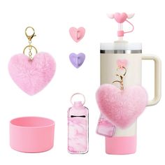 PRICES MAY VARY. Girly Water Bottle Charms - Designed for girl with lipstick bag, Heart cup accessories set for stanley 40oz & 30oz tumbler. It’s convenient for girls to reprint the lip in rush time. Easy to Use - With heart hook, you can just stick on your Stanley bottle and hang whatever you want to DIY your bottle. You can show your lifestyle to others. Better Protection - The silicone boot for Stanley 40 oz can protect your cup from collision, scratches or drops, and will not make a noise wh Heart Pompom, Stanley Bottle, Stanley Accessories, Heart Cup, Girls Water Bottles, Straw Cover, Preppy Jewelry, Cup Accessories, Lipstick Bag