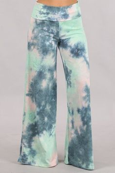 Spring Yoga Pants, Tie Dye Bottoms With Elastic Waistband For Loungewear, Tie Dye Pants With Elastic Waistband For Loungewear, Casual Stretch Tie Dye Pants, Trendy Tie-dye Cotton Pants, Trendy Tie Dye Loungewear Bottoms, Trendy Tie Dye Bottoms For Loungewear, Spring Wide Leg Yoga Pants, Casual Stretch Tie Dye Bottoms