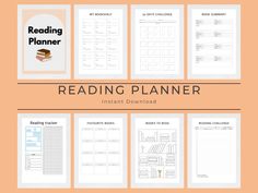 the printable reading planner is shown on an orange background