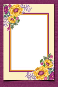 a purple and yellow frame with flowers on it