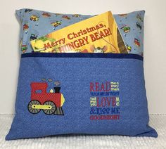 a pillow that has some books in it