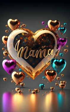 a heart with the word mama surrounded by hearts