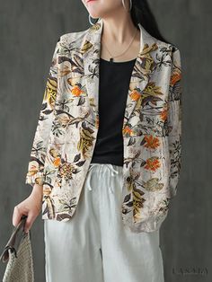 Lasaky - Professional Womens Plus Size Boho Blazer with Tropical Print and Lapel Collar Womens Blazer Coat, Fall Blazer, Oversize Women, Blazer Designs, Floral Jacket, Printed Blazer, Trendy Prints, Fall Coat, Loose Outfit