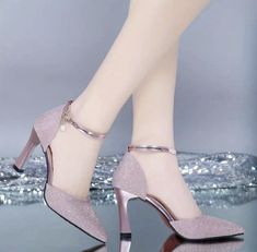 Sepatu Pump, Kasut Tumit Tinggi, Ankle Strap Block Heel, Glitter Shoes, Pointed Toe Heels, Fashion Heels, Sandals For Women, Thick Heels