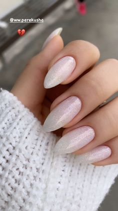 Milky White Sparkly Nails, Sparkle Manicure, Engagement Nails, Fashion Outfits Dresses, Rainbow Nail, Outfits Dresses, Pearl Nails