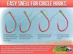 three different types of fishing hooks with the words easy shell for circle hooks on them