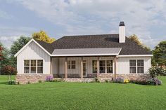 this is an artist's rendering of a small house in the country side yard