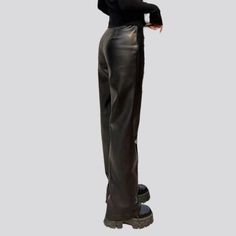 Bring a retro-futuristic trend to your wardrobe with our 2023 Autumn-Winter Collection of Y2K Pu-leather Jeans Pants for women! With a high-waisted silhouette. straight black design. and front seam detailing. these jeans are as stylish as they are traditional. Plus. the zipper and button closure ensures that you can adjust the fit for the perfect look and feel.Distinctive Features: Y2K Style: These wax jeans pants bring the iconic Y2K mode to your wardrobe. the perfect blend of nostalgic chic an Trendy High Rise Winter Pants, Urban Straight Leg Leather Pants, Casual Straight Leg Leather Pants For Streetwear, Streetwear Straight Leg Faux Leather Pants, Faux Leather Straight Leg Bottoms For Streetwear, Faux Leather Straight Leg Pants For Streetwear, Urban Straight Leg Leather Pants For Streetwear, Straight Leg Faux Leather Pants For Streetwear, Modern High Waist Black Leather Pants