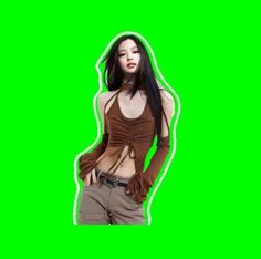 a woman in brown shirt standing on green screen