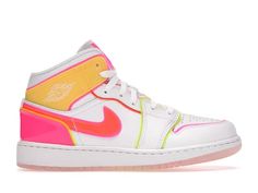 Jordan 1 Mid Edge Glow (GS) Kids' - CV4611-100 - US Where To Get Nike Shoes, Jordan 1 Mid Edge Glow, Slay Shoes, Preppy Shoe, Swaggy Shoes, Preppy Wishlist, Shoes Preppy, Cute Jordans, Shoes Wishlist