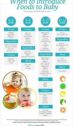 a baby's food list with the words when to introduce foods to baby