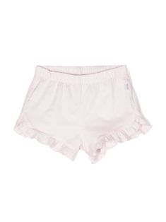 light pink stretch-cotton poplin texture logo tag elasticated waistband ruffle hem Cotton Bloomers With Ruffles, Stretch Cotton Bottoms With Ruffle Hem, Summer Bottoms With Elastic Waistband For Sleepovers, Cotton Bloomers With Ruffle Hem For Summer, Cotton Ruffled Bloomers For Playwear, Ruffled Stretch Bloomers For Summer, Stretch Ruffled Bloomers For Summer, Stretch Bloomers With Ruffles For Summer, Stretch Ruffle Bloomers For Summer