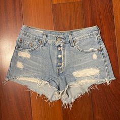 Levis Denim Jean Shorts, Size 25, Brand New Condition, Smoke Free House, Very Comfortable To Wear Levi's Blue Shorts With Frayed Hem, Levi's Summer Jean Shorts With Button Closure, Levi's Casual Jean Shorts With Button Closure, Levi's Jean Shorts With Button Closure, Levi's Button Closure Jean Shorts, Levi's Cutoff Jean Shorts In Denim Blue, Levi's Denim Bottoms In Medium Wash, Medium Wash Cutoff Jean Shorts With Button Closure, Levi's Denim Bottoms Medium Wash