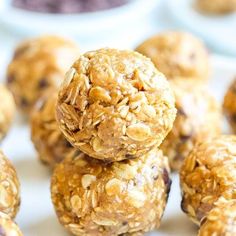 some oatmeal balls are stacked on top of each other