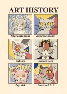 an art history poster with four different cats