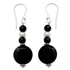 Illuminated by a single white pearl black onyx whispers of midnight kisses. These beautiful earrings are designed by India's Bhavesh. .925 Sterling silver Midnight Kisses, Pearl Dangle Earrings, Witchy Jewelry, Pearl Earrings Dangle, Lovely Earrings, Women Artisans, Jewelry Packaging, White Pearl, Jewelry Gift Box