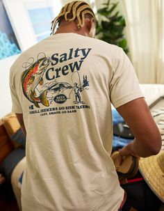 Salty Crew Sneak Away Tee. Graphic On Left Chest. Large Graphic On Back. Clamp Label On Left Sleeve. Crew Neck. Short Sleeve. 100% Cotton. Machine Wash. Imported. Fishing Graphic Tees, Hawaii Graphic Tee, Trendy Graphic Tees Men, Texas Graphic Tee, Men's Graphic Tee, Country Shirts Men, Men’s Style Graphic Tees, Men’s Graphic Tee, Men’s Graphic Tees