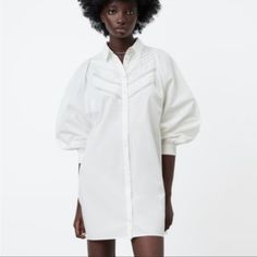 Pit To Pit 21 Inches Length 33.5 Inches 100 % Cotton Zara Long Sleeve Cotton Midi Dress, Elegant Cotton Shirt Dress By Zara, Zara White Cotton Shirt Dress, Elegant Zara Cotton Shirt Dress, Zara Denim Dress, Leather Shirt Dress, Zara Floral Dress, Embroidered Shirt Dress, Zara Black Dress