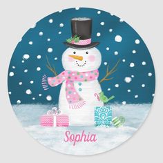 a plate with a snowman and presents on it