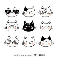 a group of cats with glasses on their faces and the words love you written above them