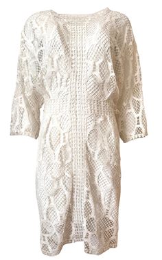 Made in France with an intricate lace fabric, this 3/4 sleeve dress from Chloe conveys a feminine impression. White Lace Open Back3/4 Sleeve DressFitted white LaceRound neckDrop shouldersMid sleevesKnee lengthOpen backBack zip fastening with hook-and-eye100% cottonSilk-blend liningDry clean only. Elegant Lace Dress With 3/4 Sleeves, Evening Lace Dress With 3/4 Sleeves, Formal Lace Dress With 3/4 Sleeve, Lace Dress With 3/4 Sleeves And Lace Trim, White 3/4 Sleeve Evening Dress, Elegant White Crochet Dress For Daywear, Elegant Long Sleeve White Crochet Dress, Elegant White Dress With 3/4 Sleeves, Spring Formal Lace Dress With 3/4 Sleeves