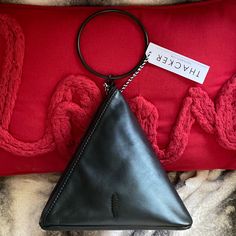 Thacker Leather Black Logo Triangle Wristlet New Withtags Black Leather Pouch Wristlet, Black Rectangular Leather Wristlet, Rectangular Leather Wristlet For Evening, Black Leather Wristlet For Evening, Logo Triangle, Triangle Logo, Black Logo, Wristlets, Clutches