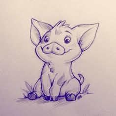 a drawing of a pig sitting on the ground