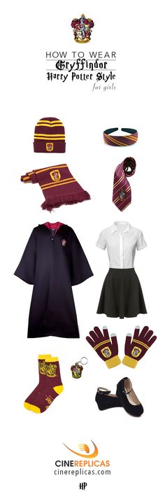 some harry potter costumes and accessories are arranged in the shape of a hat, scarf, shoes