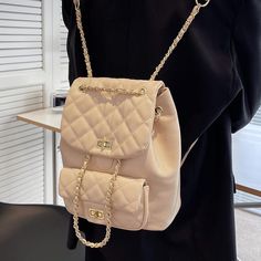 Material: PU Texture: Soft Closed: Zipper Size: 8.3"L x 5.1"W x 10.2"H in; It is enough to hold daily stuffs including cell phones, sunglasses, wallet, key etc. Baldric: Adjustable shoulder strap Channel Backpack, Classy Accessories, Bags Sewing, Fashionable Accessories, نظارات شمسية, Faux Leather Backpack, Tote Bags Sewing, Fur Bag, Cross Body Bags