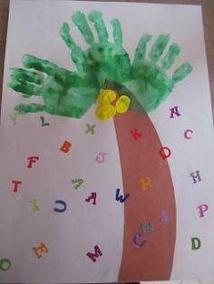 a child's handprint on a paper with the letters and numbers in it