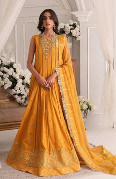 Embroidered Yellow Pakistani Maxi Eid Dress in Lawn Pakistani Maxi, Pakistani Maxi Dresses, Sleeveless Anarkali, Maxi Frocks, Floral Anarkali, Yellow Anarkali, Eid Dress, Embroidered Anarkali, Eid Dresses